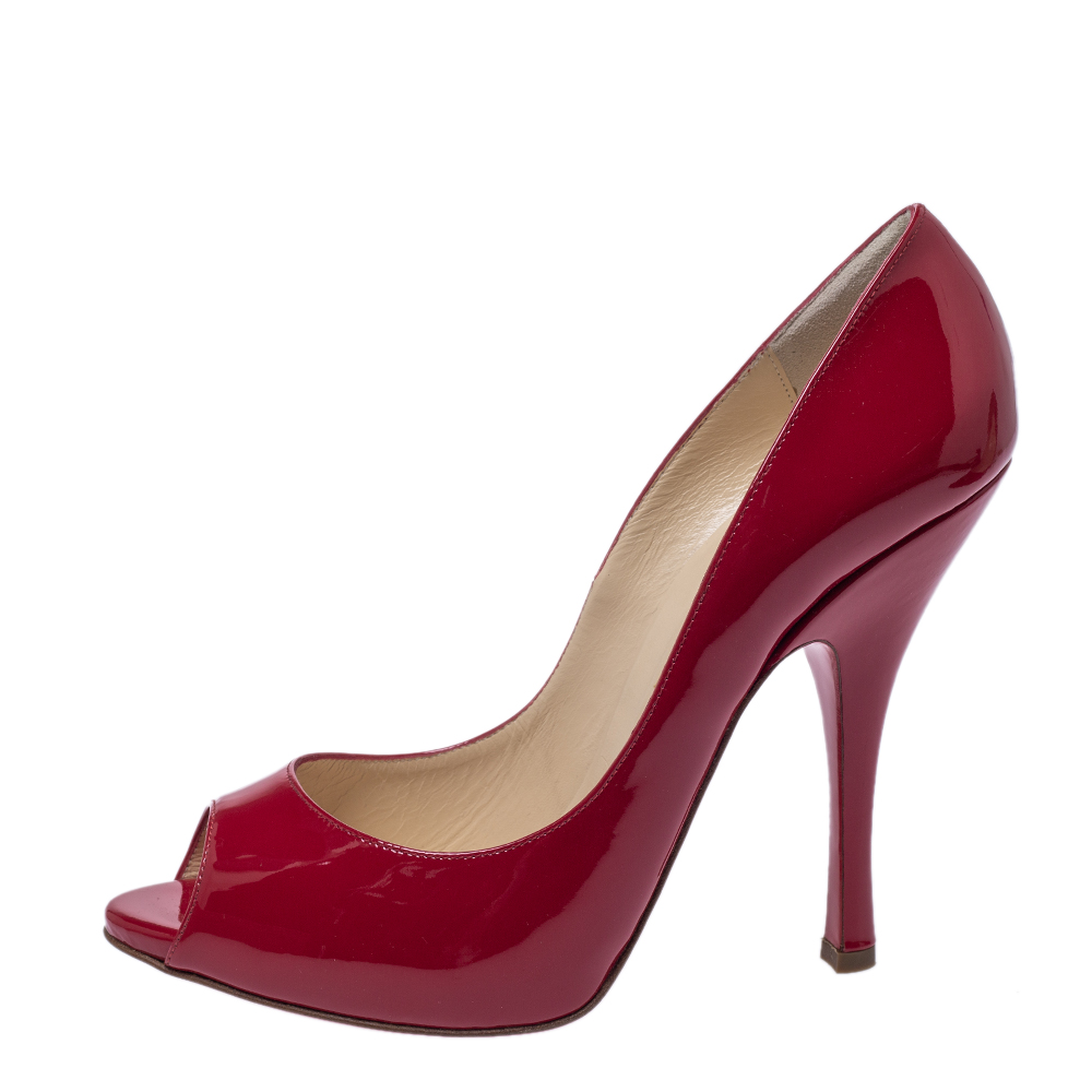 

Christian Louboutin Red Patent Leather Maryl Peep Toe Pumps Size