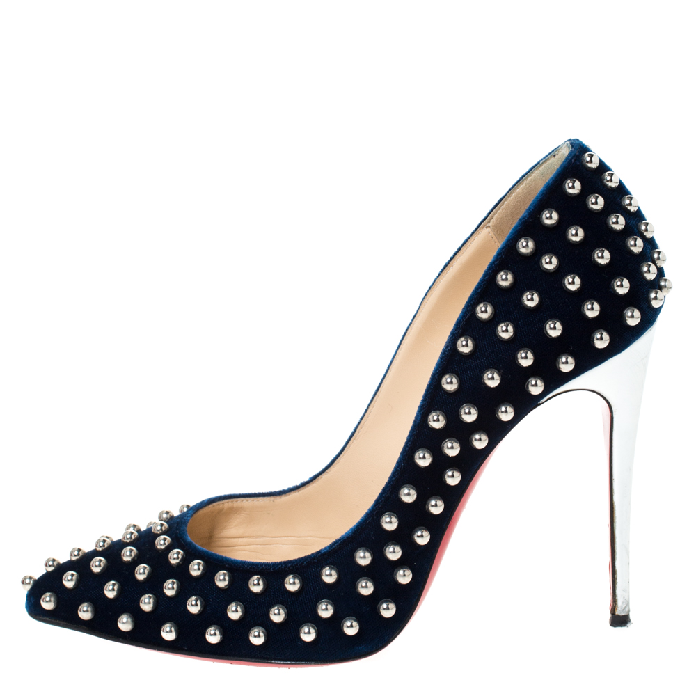 

Christian Louboutin Blue Velvet Eclipse Billy Studded Pumps Size