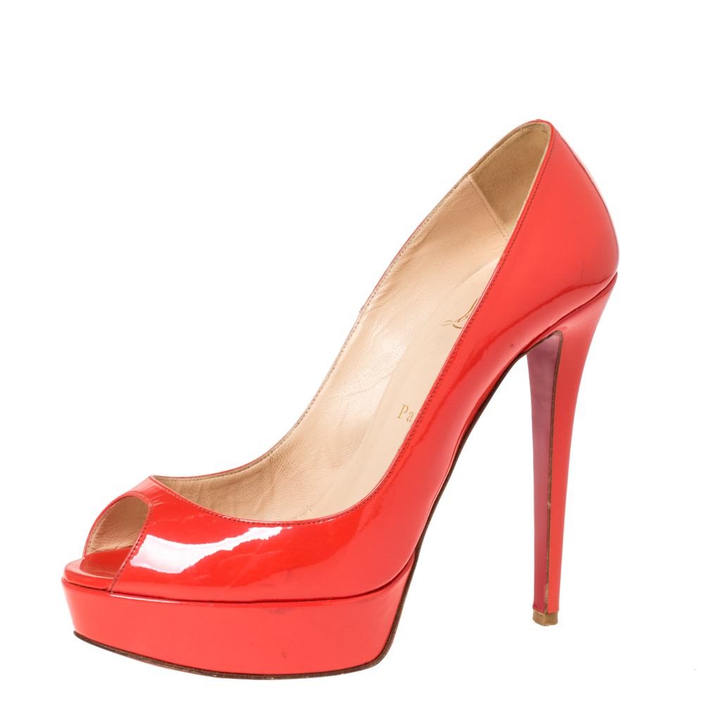 orange peep toe heels
