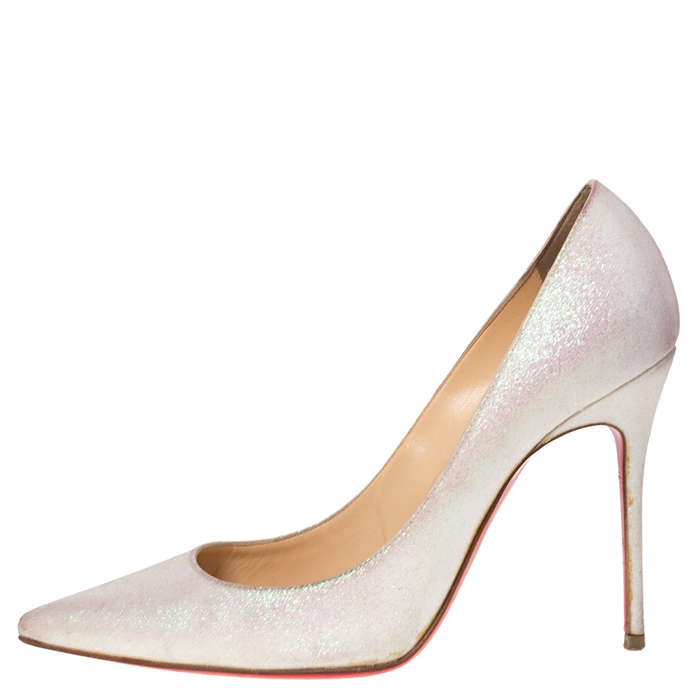 

Christian Louboutin White Glitter Fabric Decollete 554 Pumps Size