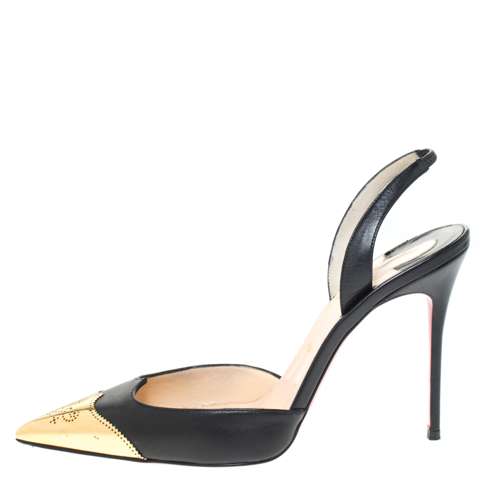 

Christian Louboutin Black Leather Calamijane Slingback Sandals Size