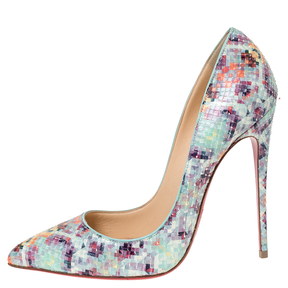 

Christian Louboutin Multicolor Pixel Pattern Python Embossed Pigalle Follies Pointed Toe Pumps Size