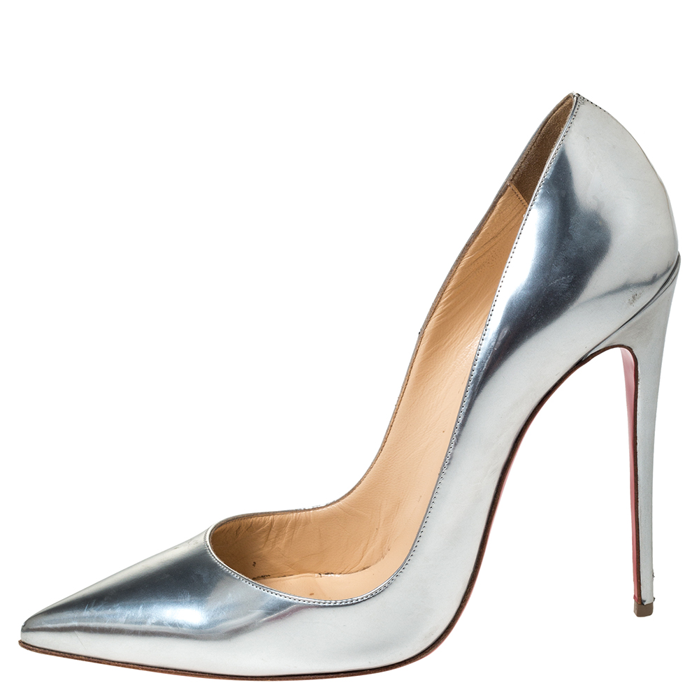 

Christian Louboutin Metallic Silver Patent So Kate Pumps Size