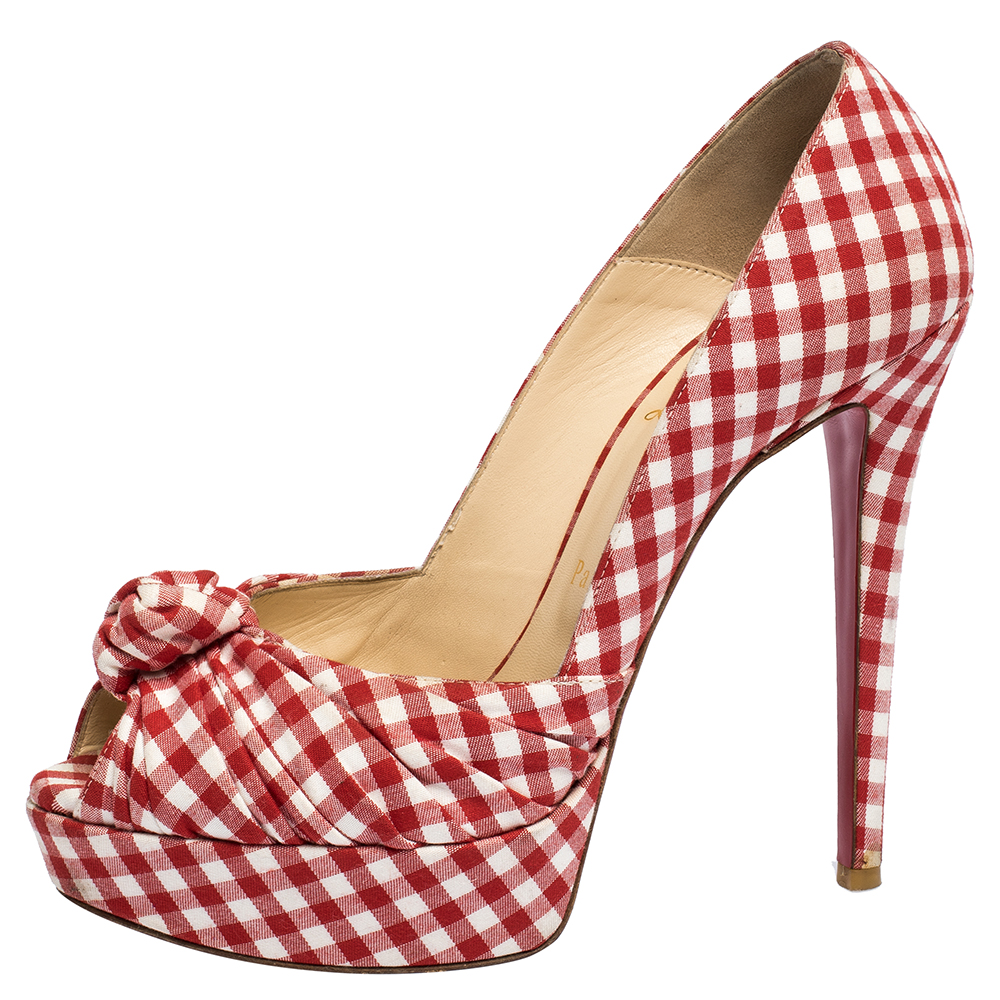 

Christian Louboutin Red/White Gingham Fabric Greissimo Platform Pumps Size