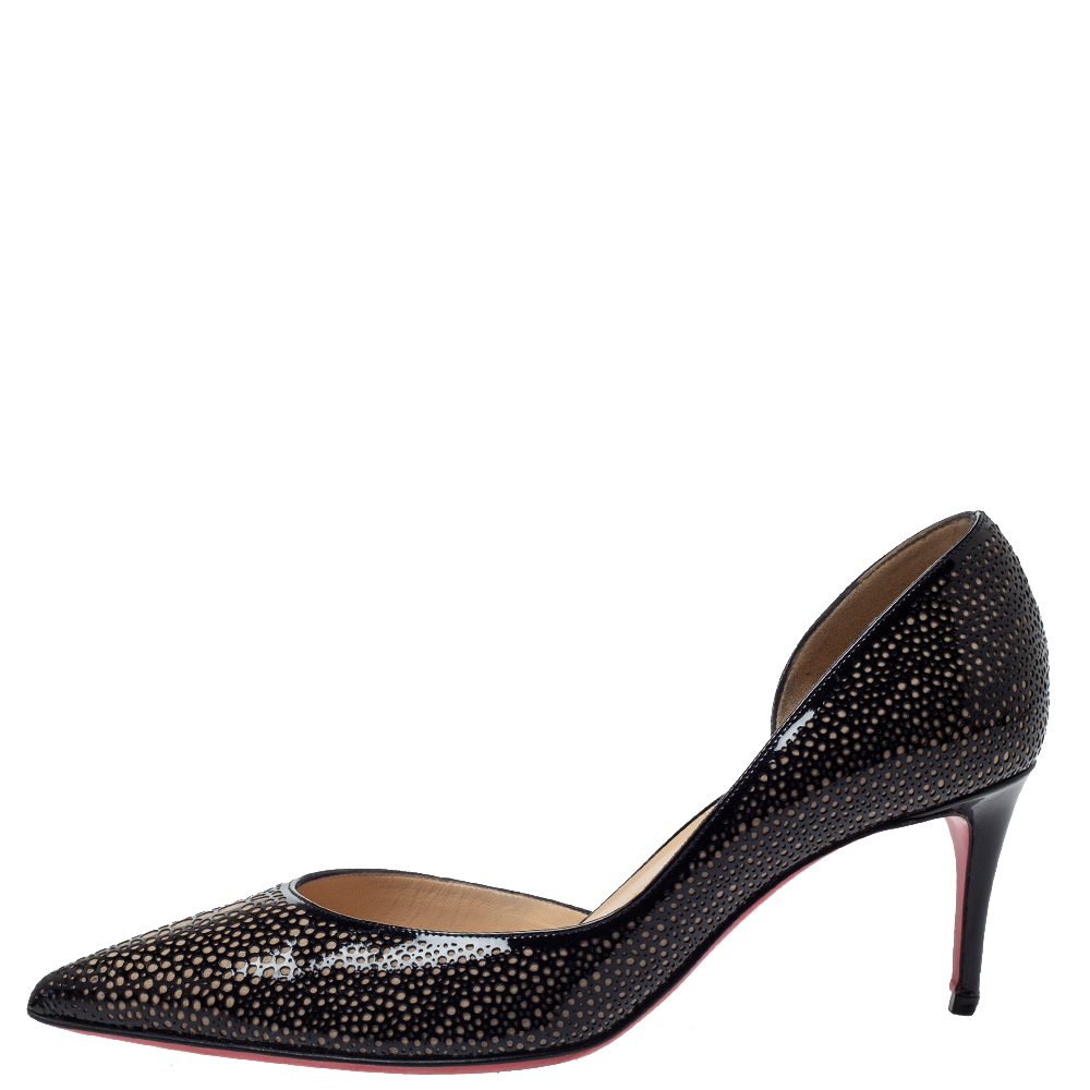 

Christian Louboutin Black Perforated Patent Leather Galu D'orsay Pointed Toe Pumps Size