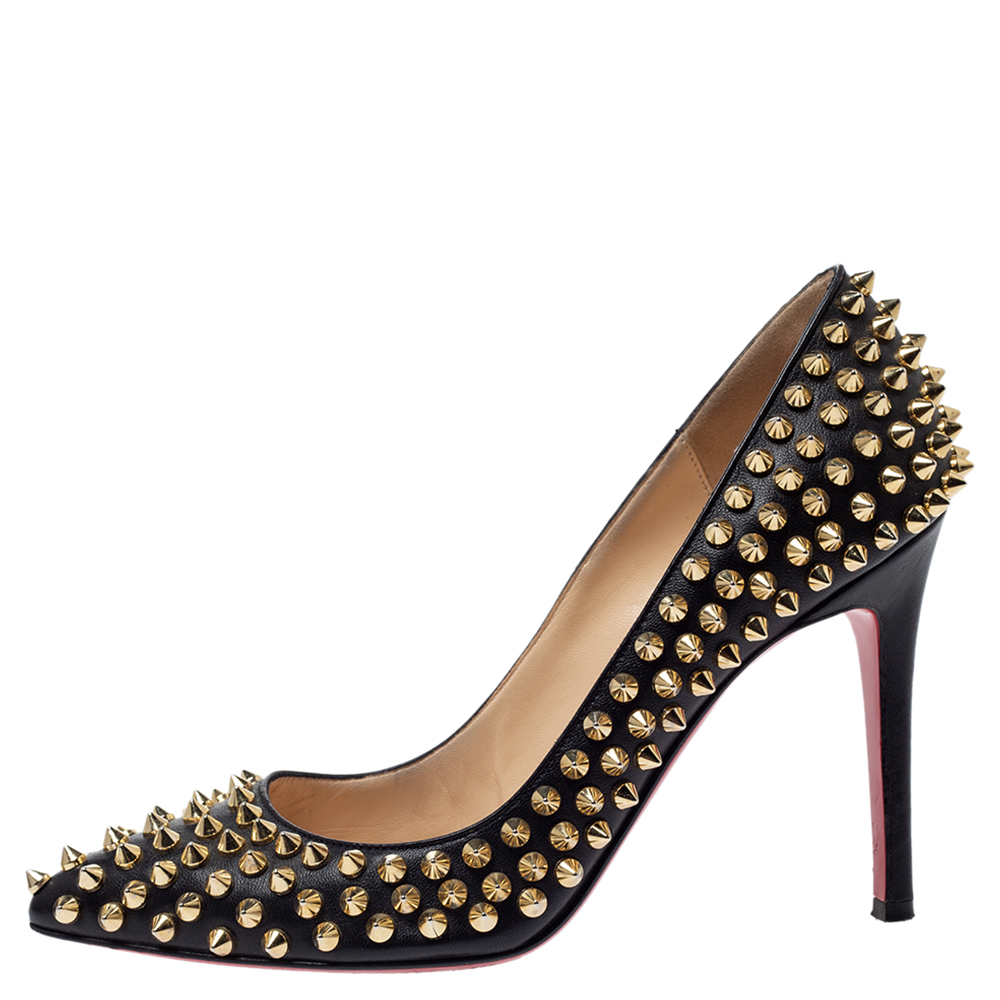 

Christian Louboutin Black Leather Pigalle Spikes Pointed Toe Pumps Size