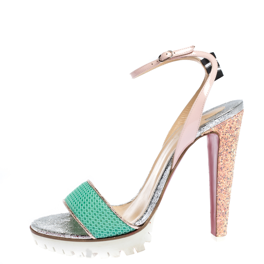 

Christian Louboutin Multicolor Mesh And Patent Discoport Ankle Strap Sandals Size