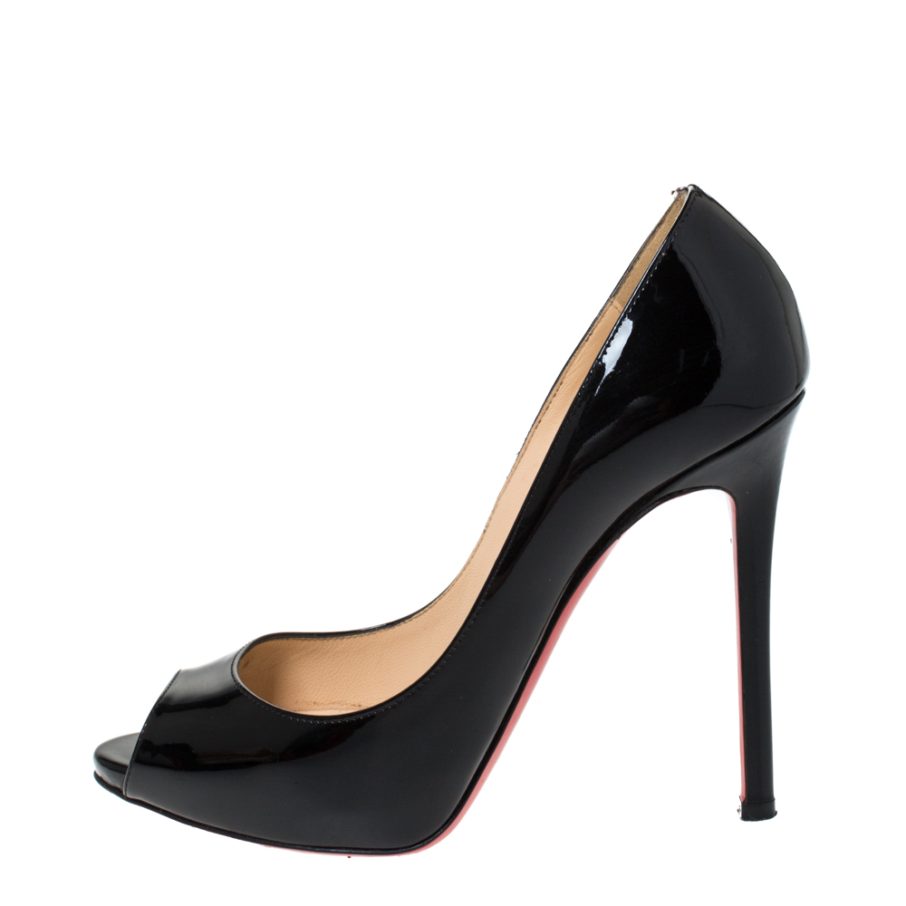 

Christian Louboutin Black Patent Leather New Very Prive Peep Toe Pumps Size