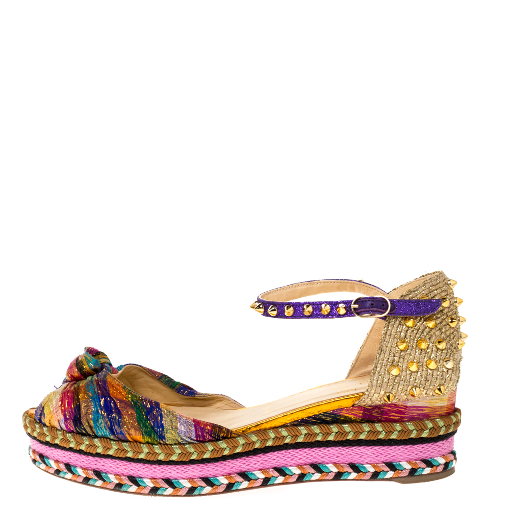 

Christian Louboutin Multicolor Fabric And Raffia Spike Madcarina Espadrille Sandals Size