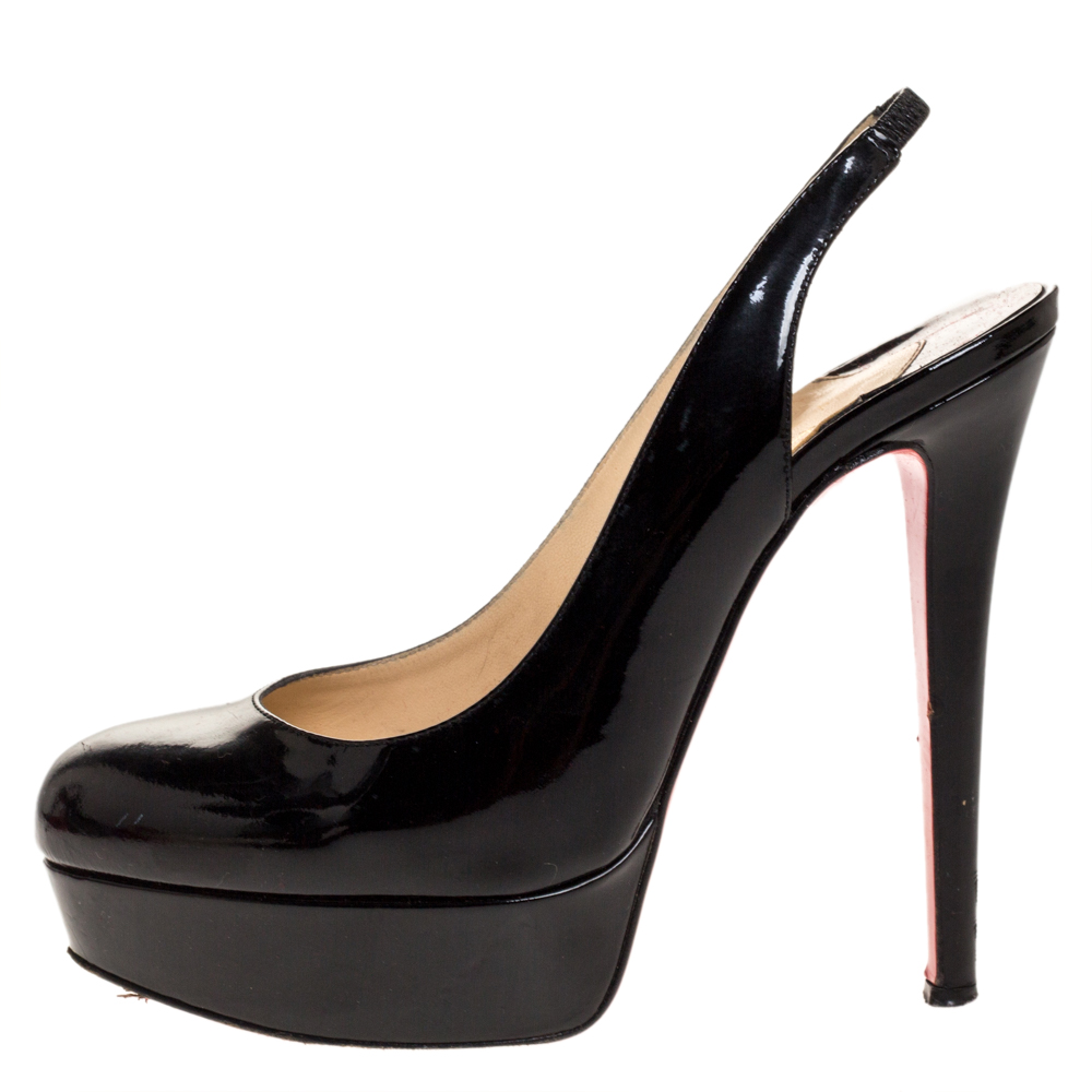 

Christian Louboutin Black Patent Leather Bianca Platform Slingback Sandals Size