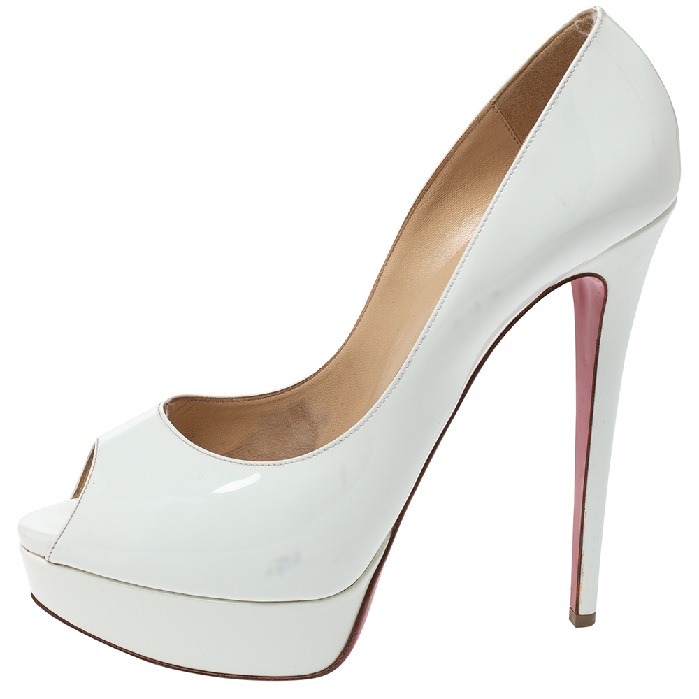 

Christian Louboutin White Patent Leather New Prive Platform Peep Toe Pumps Size