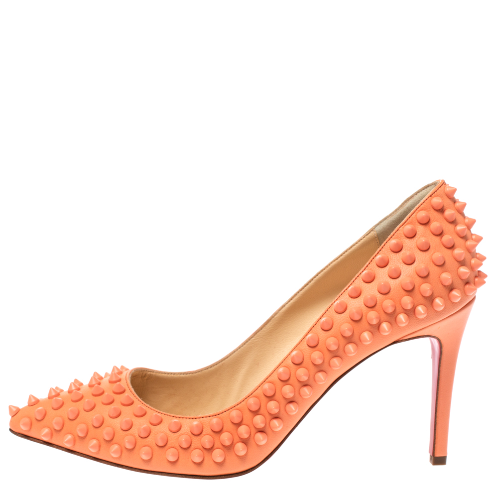 

Christian Louboutin Orange Leather Pigalle Spikes Pumps Size