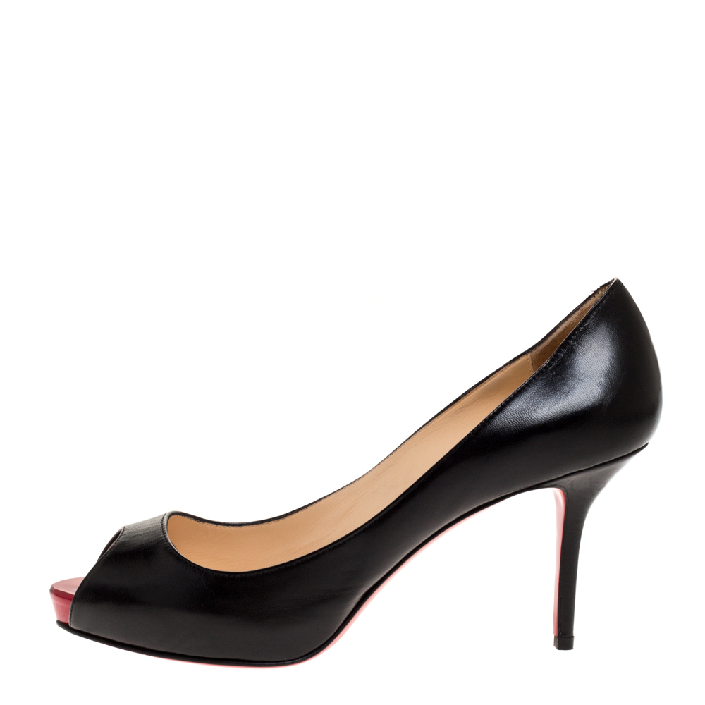 

Christian Louboutin Black Leather Lady Peep Platform Pumps Size