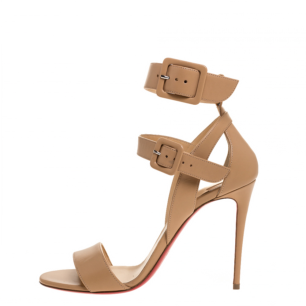 

Christian Louboutin Beige Leather Multipot Ankle Strap Sandals Size