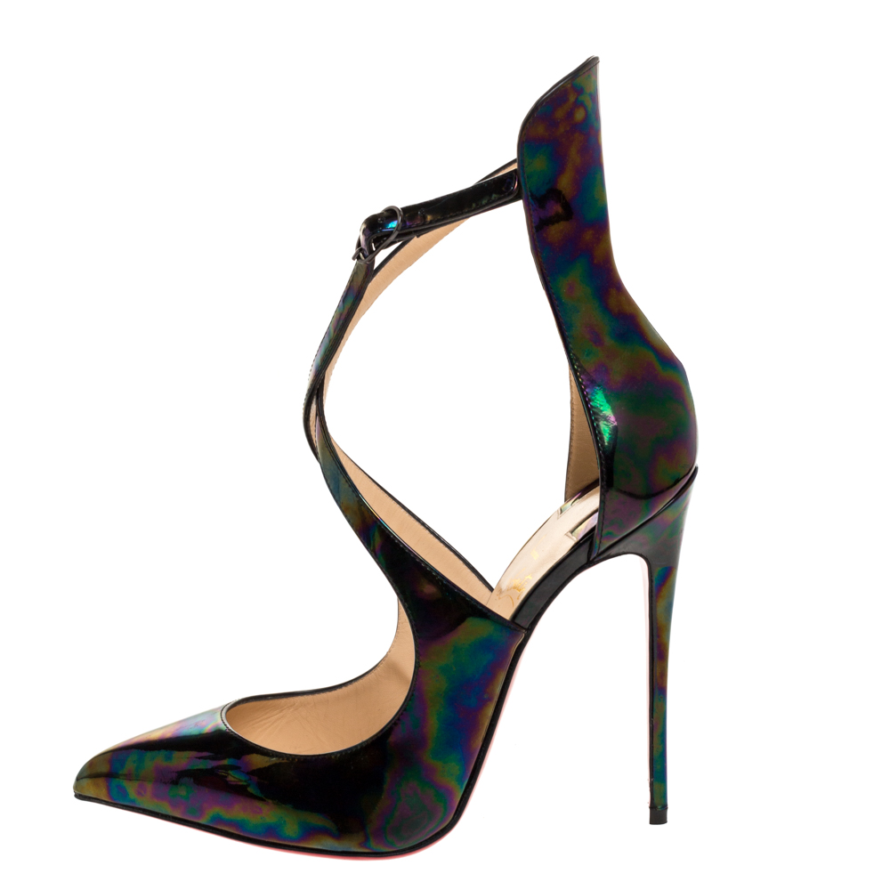 

Christian Louboutin Multicolor Oil Slick Leather Marlenarock Crisscross Pumps Size