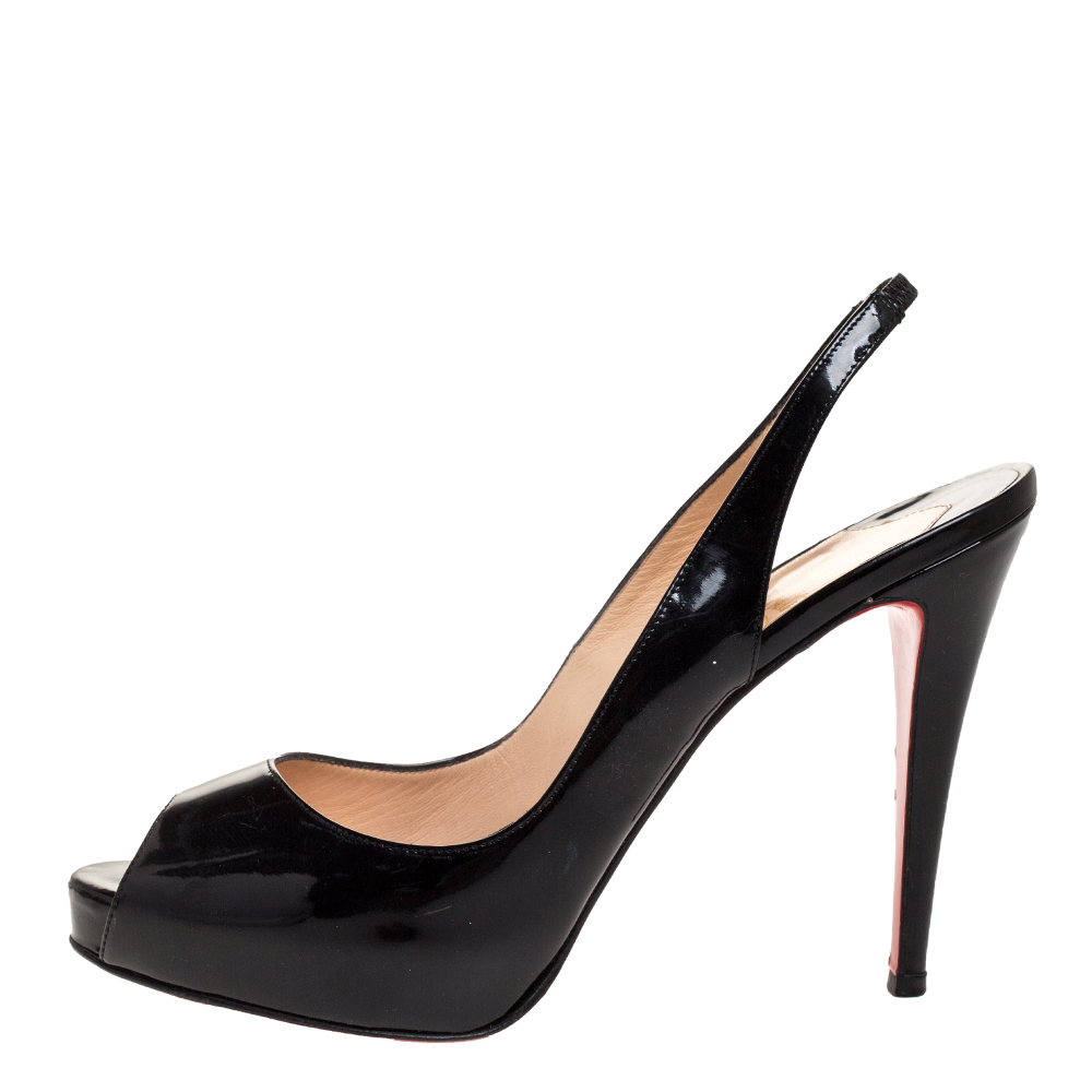 

Christian Louboutin Black Patent N°Prive Slingback Sandals Size