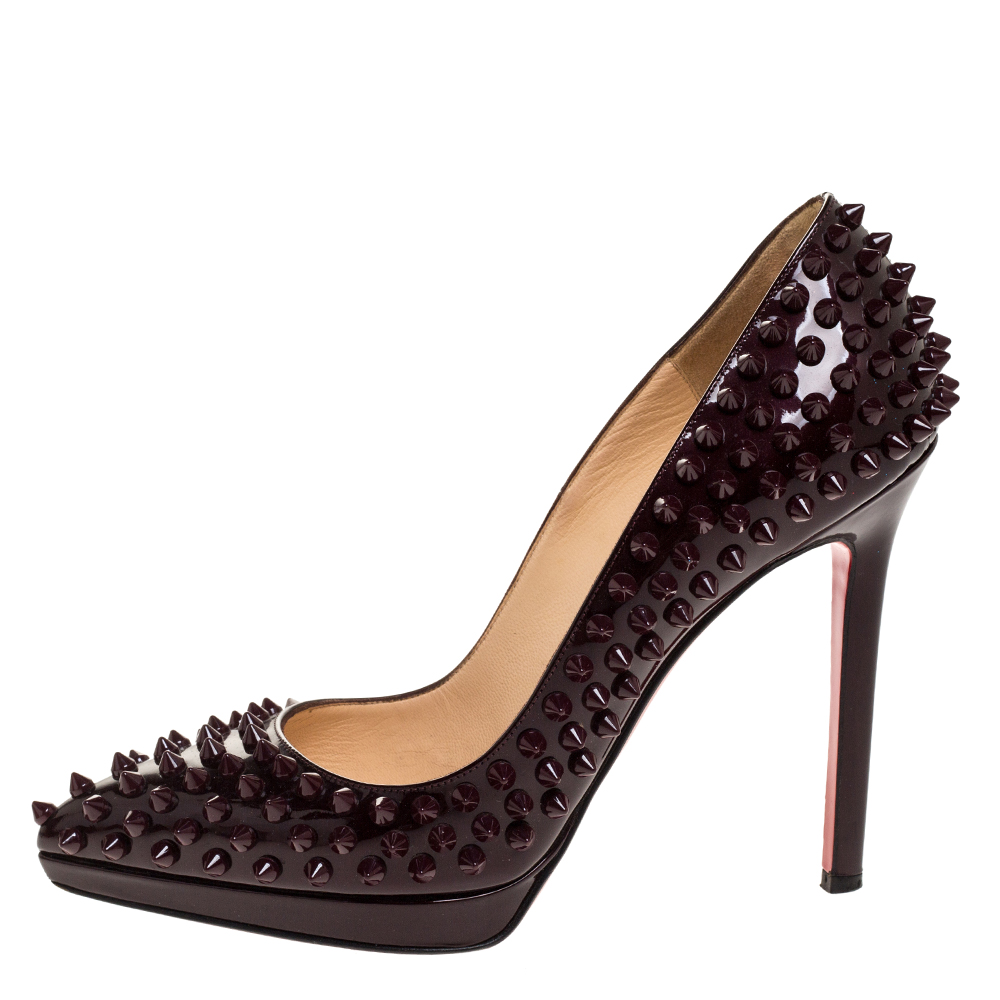 

Christian Louboutin Burgundy Patent Leather Pigalle Plato Spikes Pumps Size