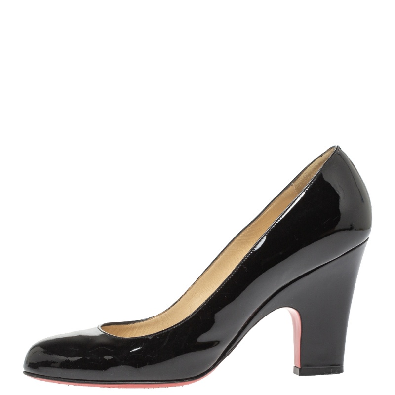 

Christian Louboutin Black Patent Leather Block Heel Pumps Size