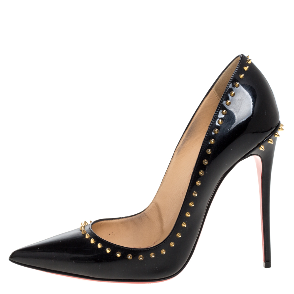 

Christian Louboutin Black Studded Patent Leather Anjalina Pointed Toe Pumps Size