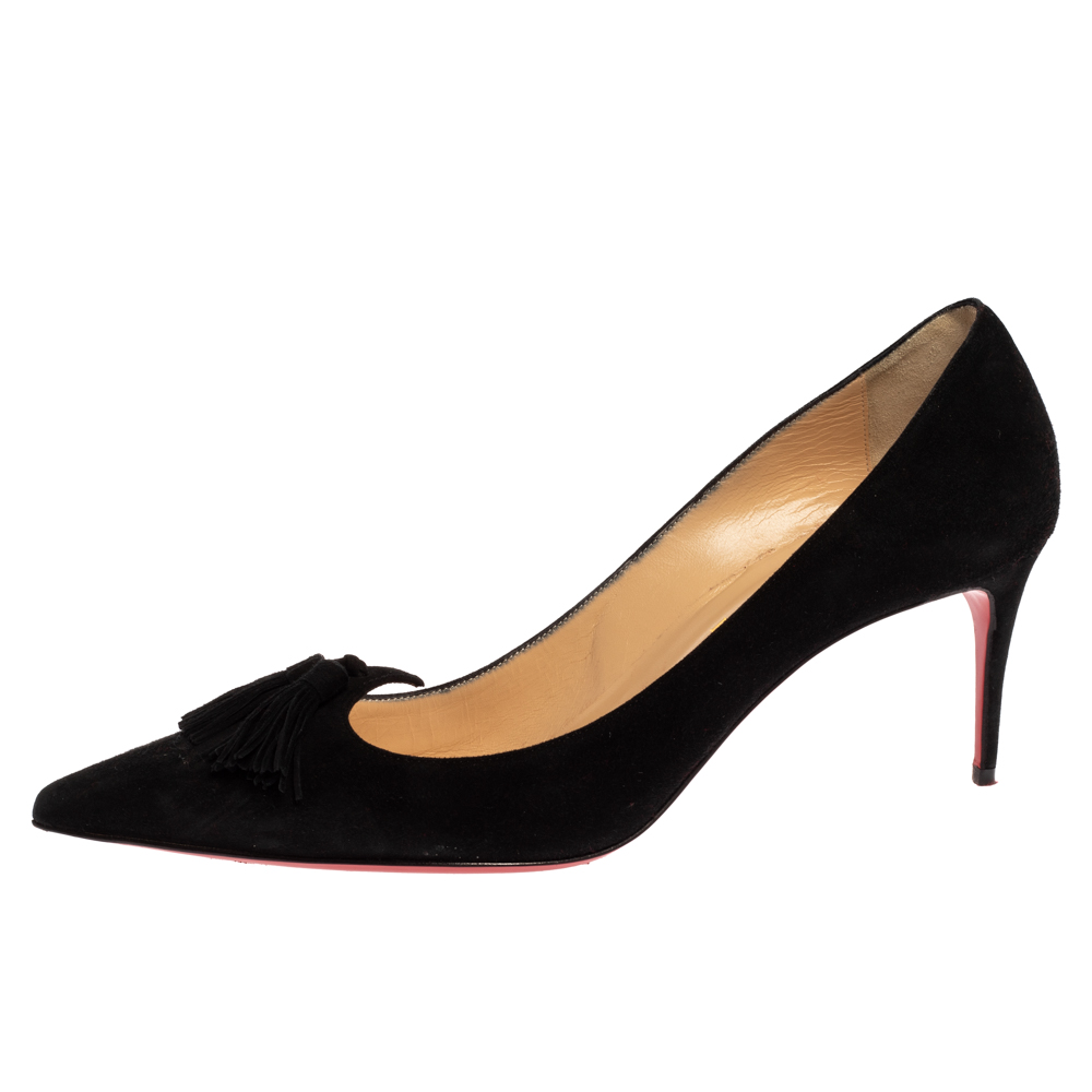 

Christian Louboutin Black Suede Tassel Embellished 'Gwalior' Pumps Size