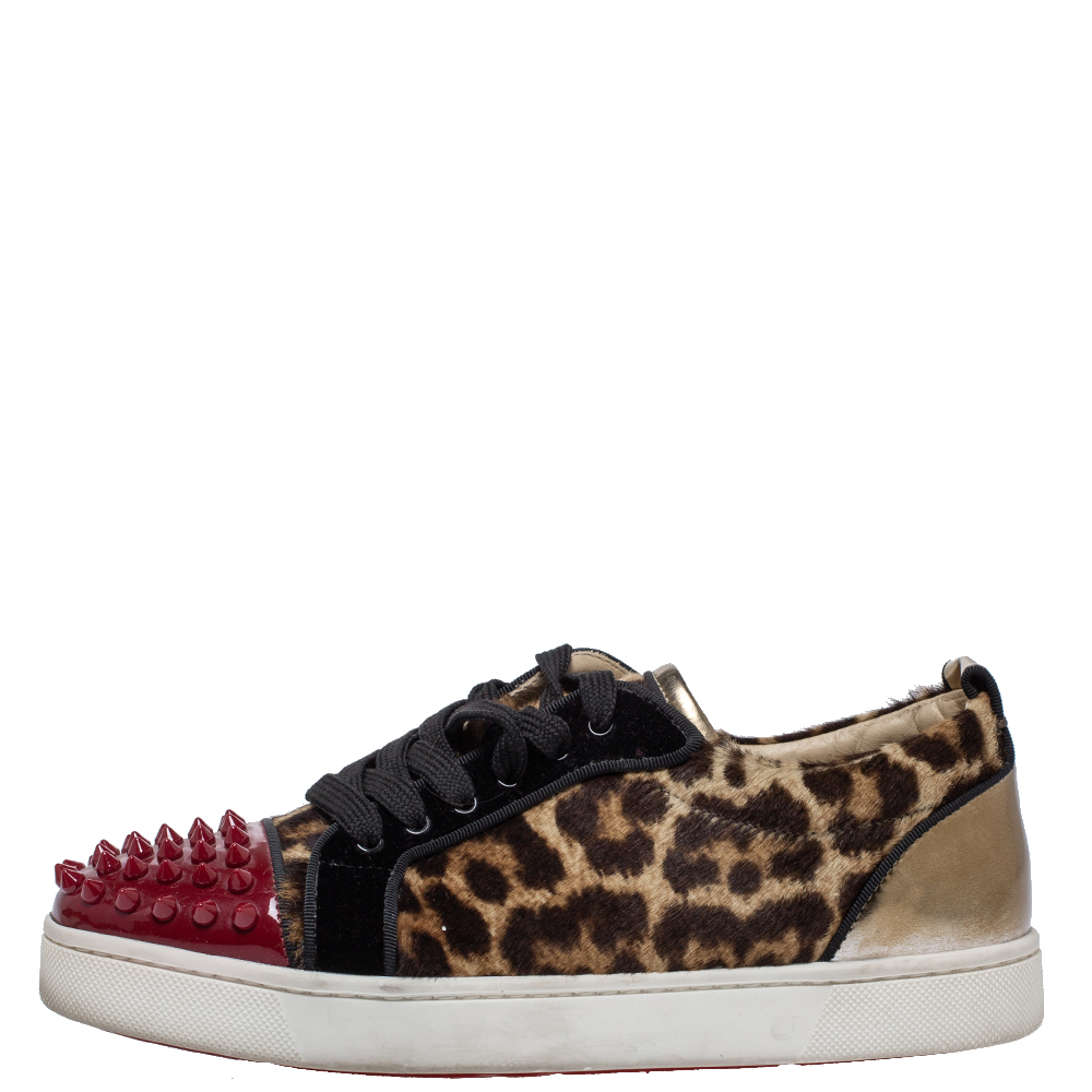 

Christian Louboutin Multicolor Leopard Print Pony Hair And Patent Leather Louis Junior Spikes Sneakers Size