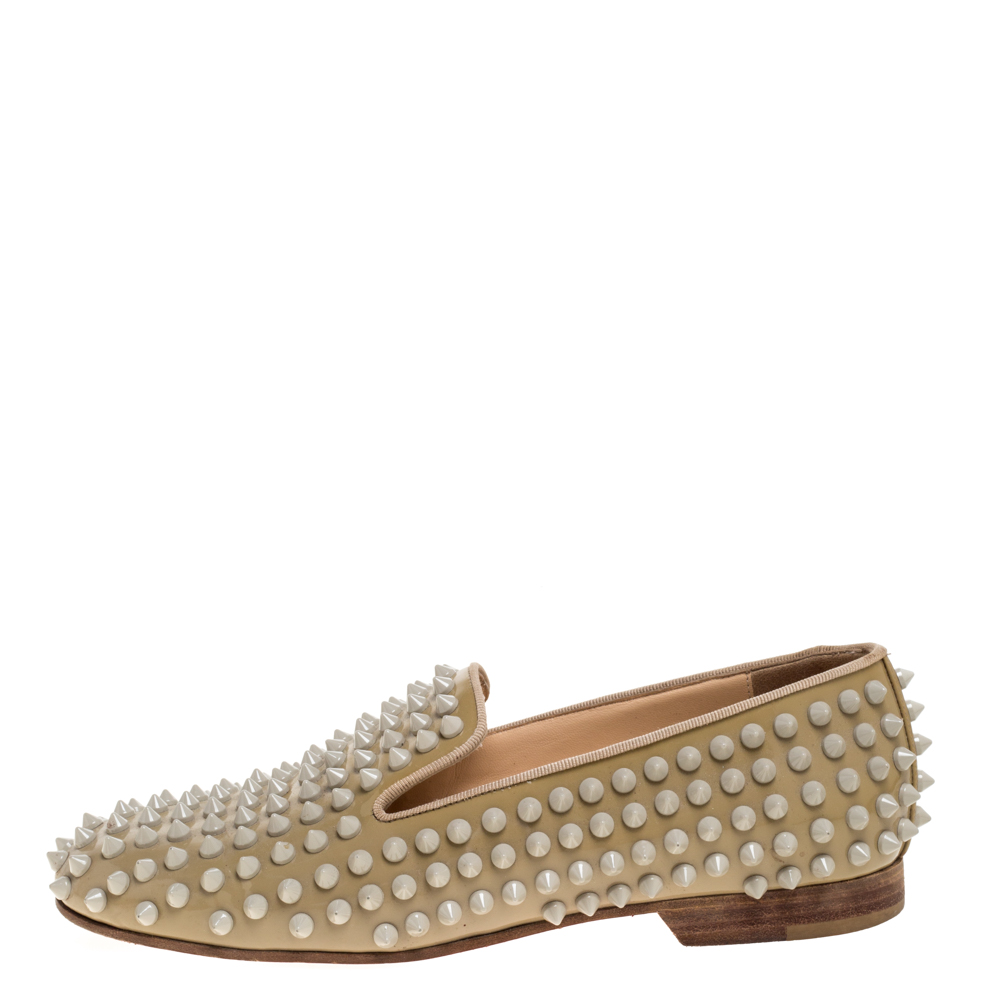 

Christian Louboutin Beige Rollerboy Spikes Smoking Slippers Size 35