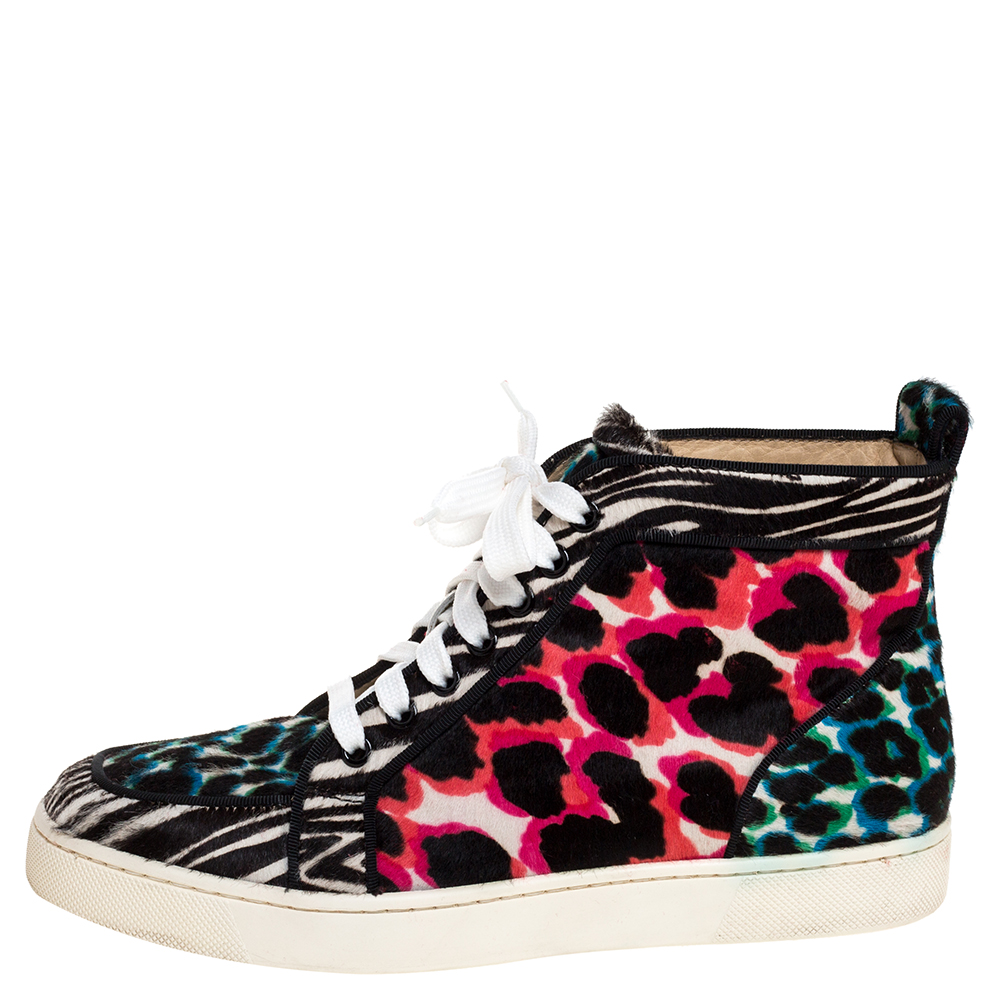 

Christian Louboutin Multicolor Leopard Print Calf Hair Rantus Orlato High Top Sneakers Size