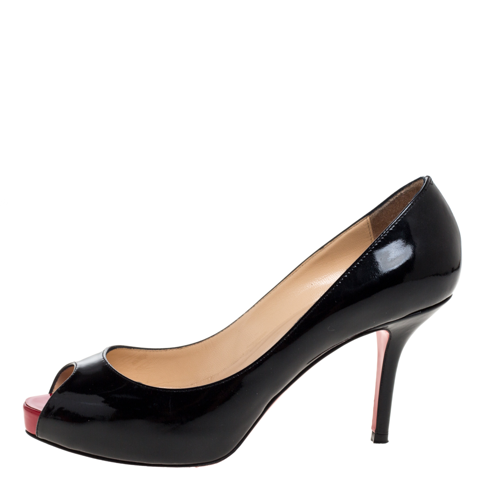 

Christian Louboutin Black Patent Mater Claude Peep Toe Pumps Size