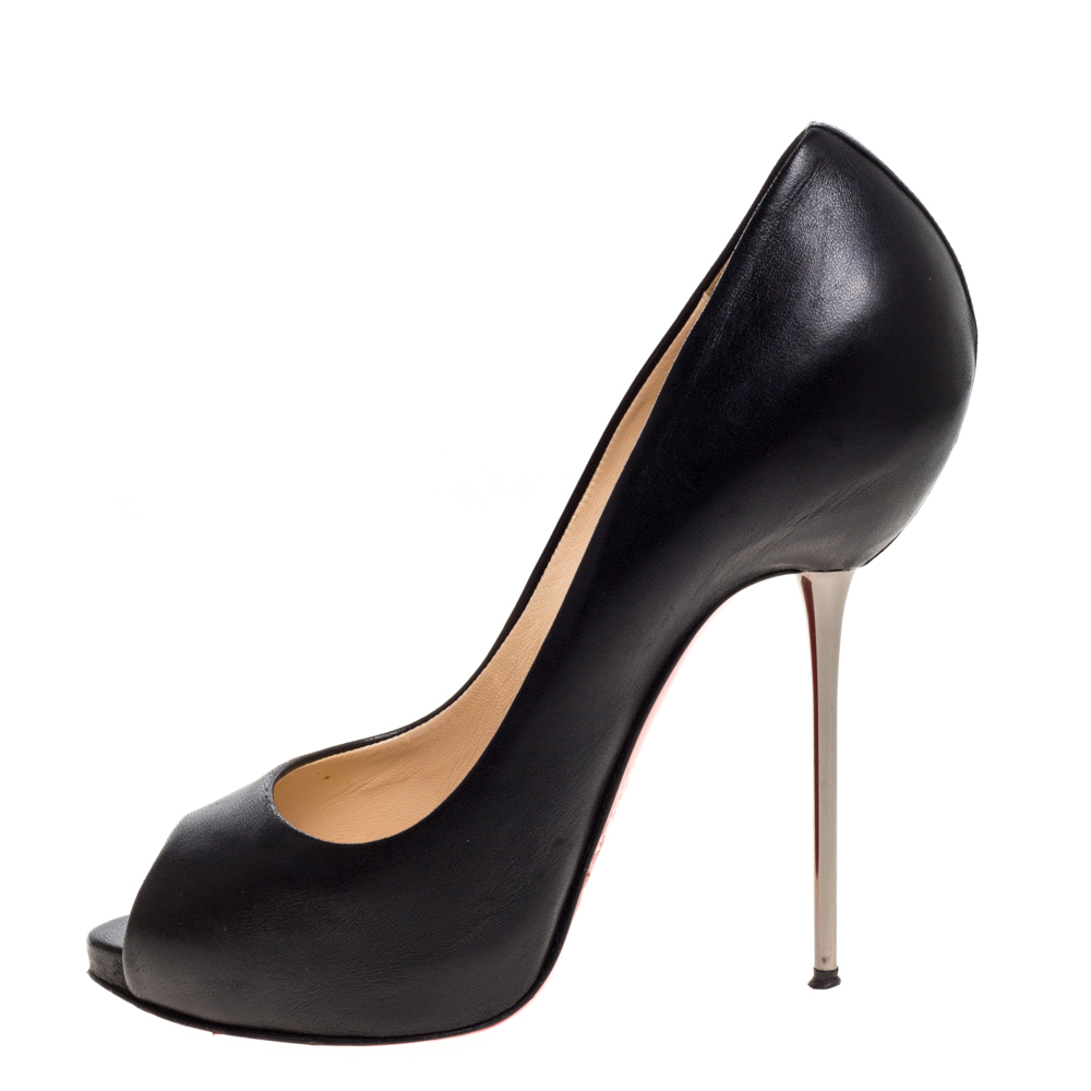 

Christian Louboutin Black Leather Peep Toe Platform Pumps Size