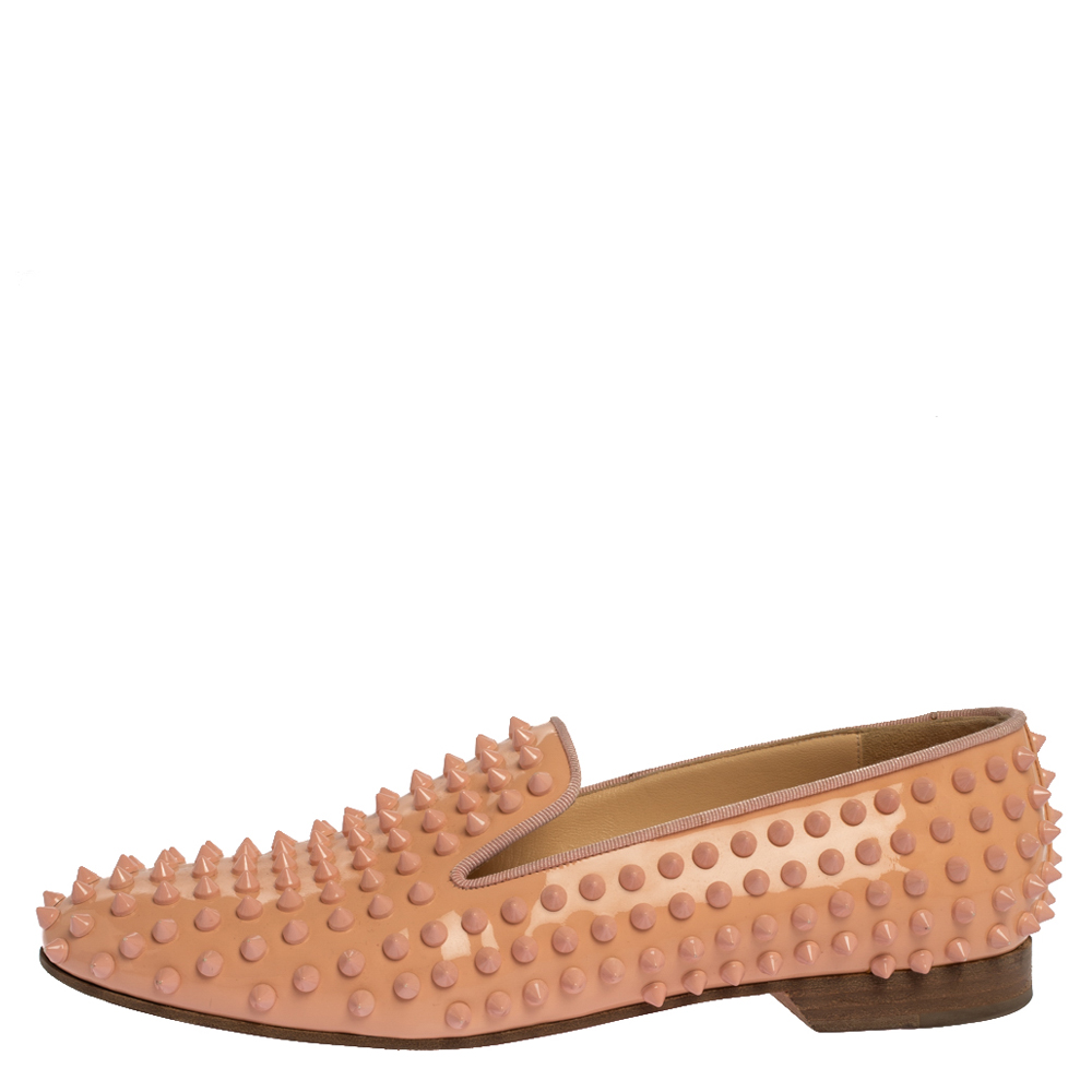 

Christian Louboutin Peach Patent Leather Rolling Spike Slip On Loafers Size, Orange