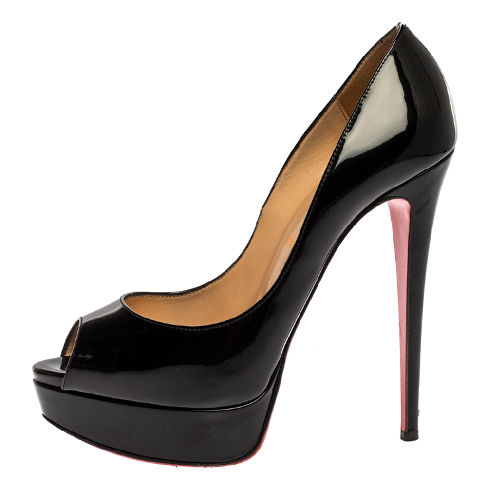 

Christian Louboutin Black Patent Leather Lady Peep Toe Platform Pumps Size