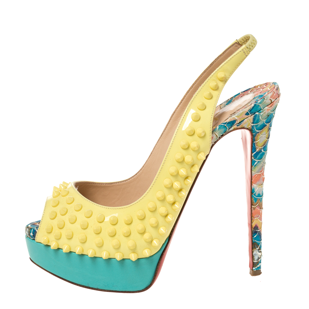 

Christian Louboutin Multicolor Patent, Leather And Python Lady Peep Toe Platform Slingback Sandals Size