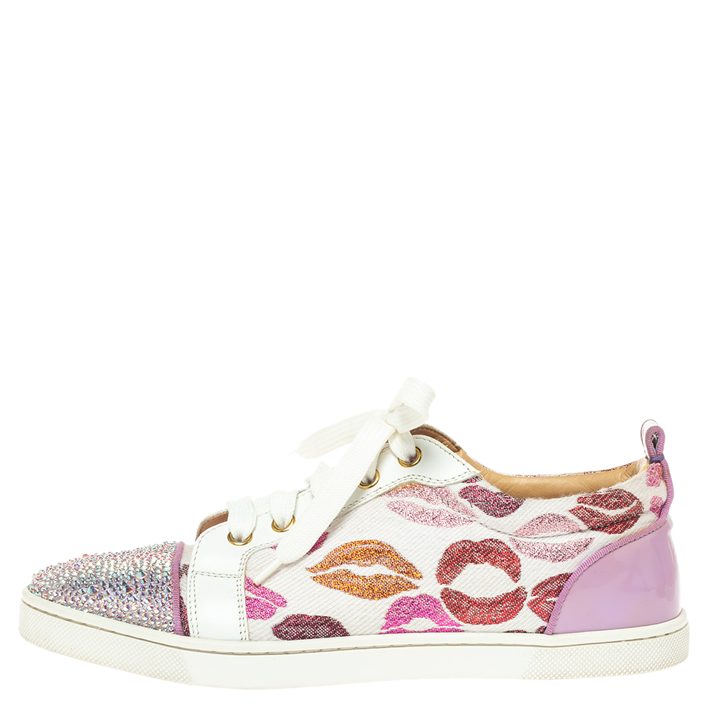 

Christian Louboutin Multicolor Leather and Canvas Gondola Strass Kiss Low Top Sneakers Size, White