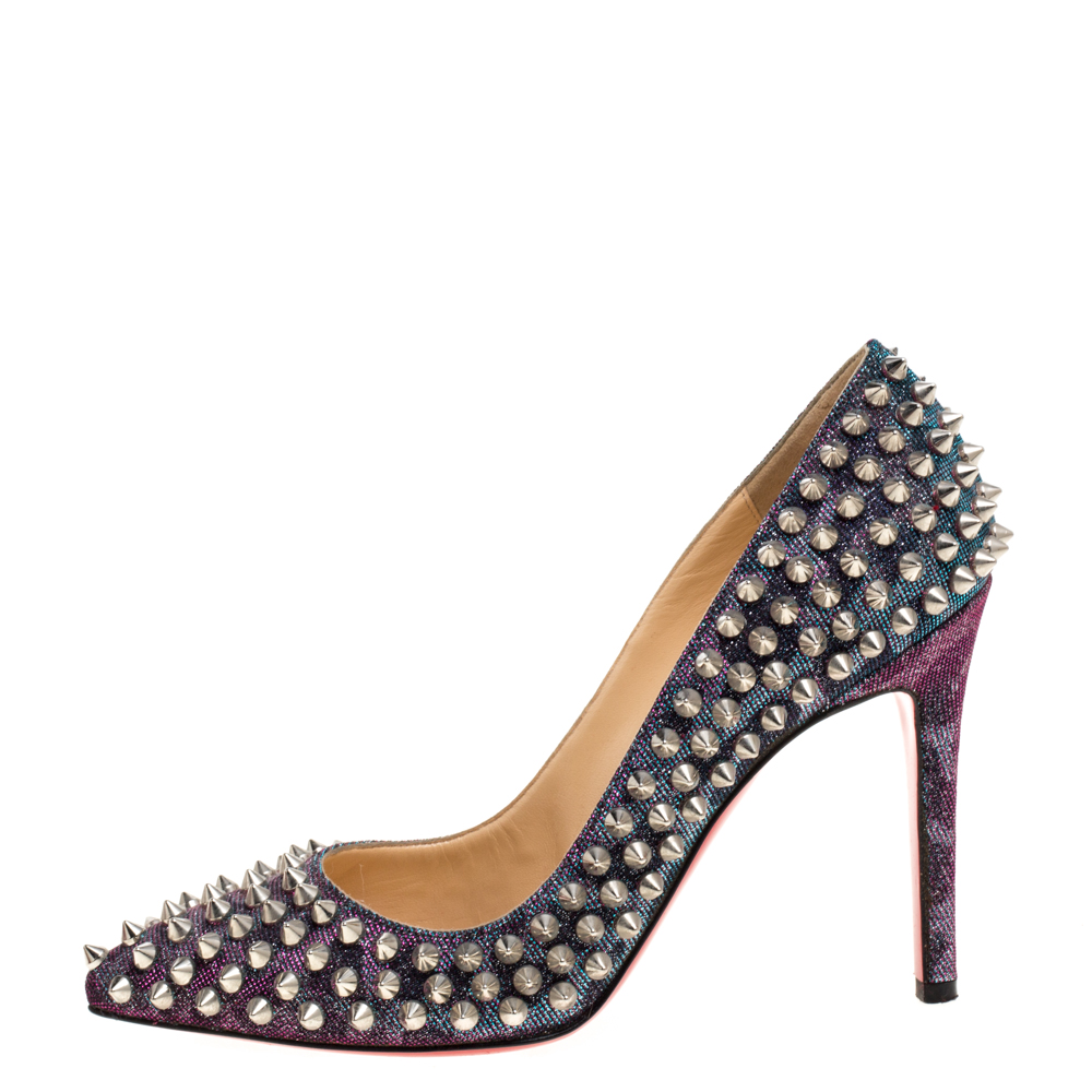 

Christian Louboutin Multicolor Shimmery Fabric Pigalle Spikes Pumps Size