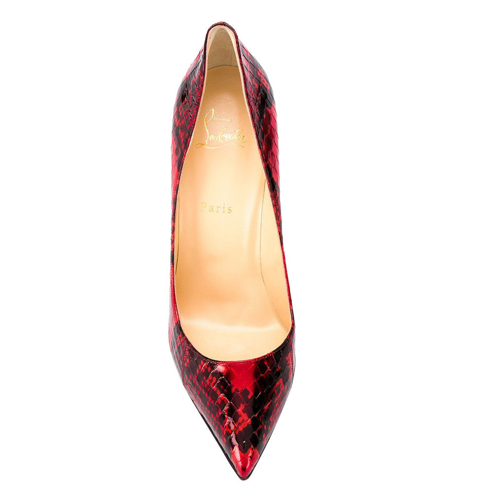 

Christian Louboutin Red Python Leather Decollete Pumps Size EU