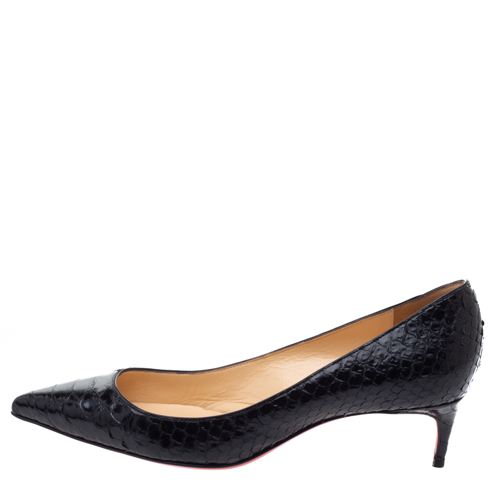 

Christian Louboutin Black Python Kitten Heel Pumps Size