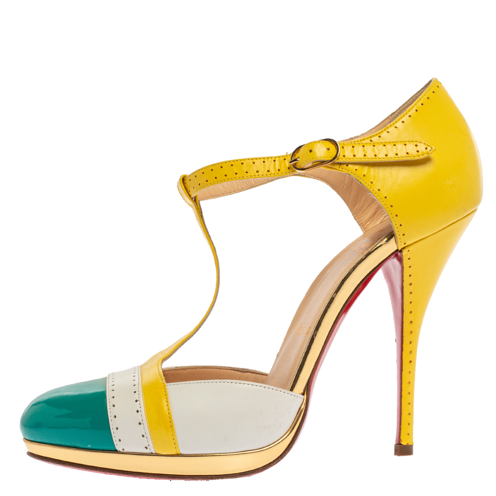 

Christian Louboutin Tricolor Leather T-Strap Ankle Sandals Size, Metallic