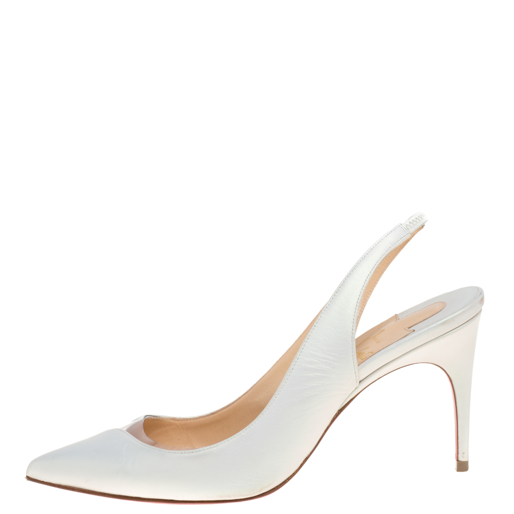 

Christian Louboutin White Leather And PVC Pointed Toe Slingback Sandals Size