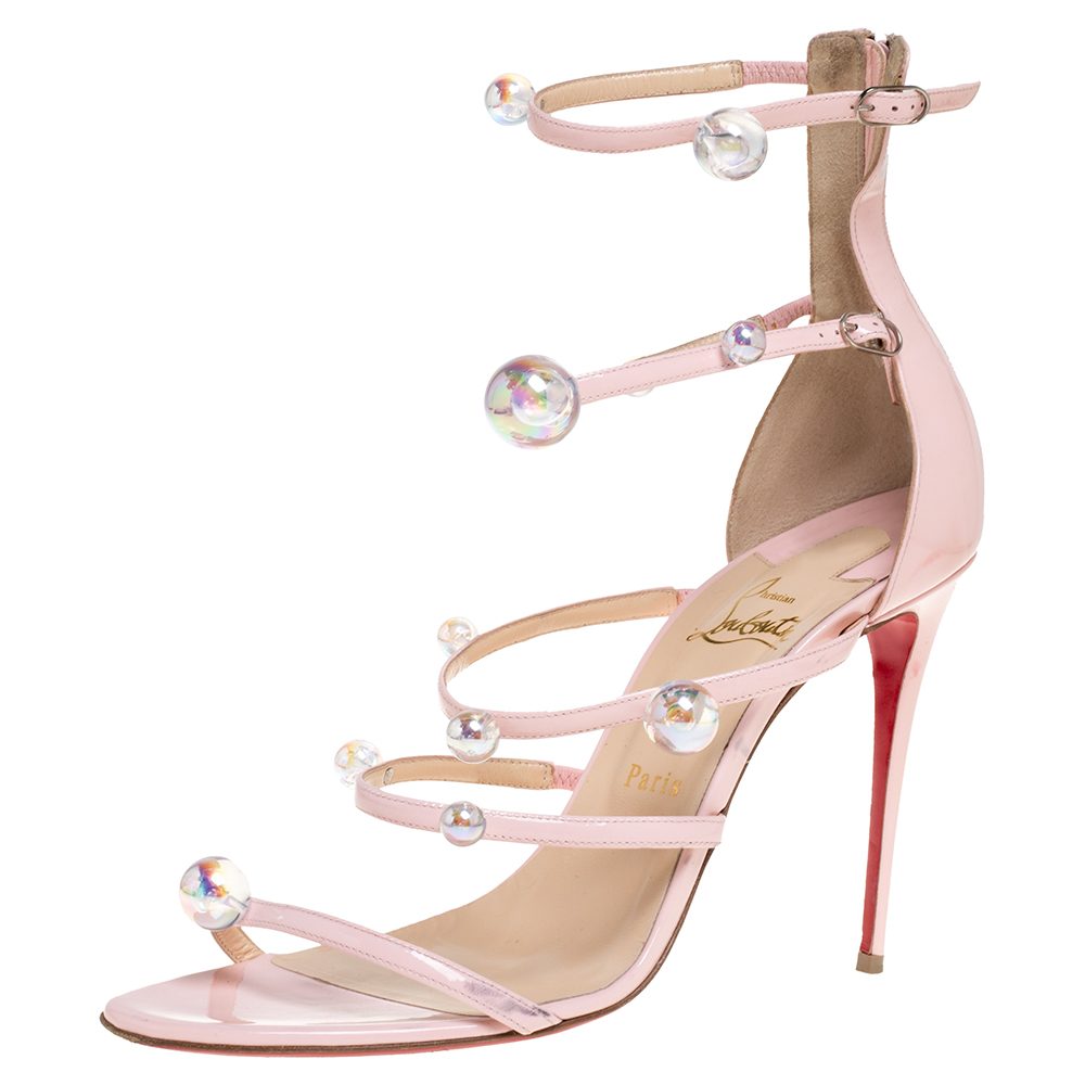 Christian Louboutin Pink Patent Leather Atonana Open Toe Sandals Size 42