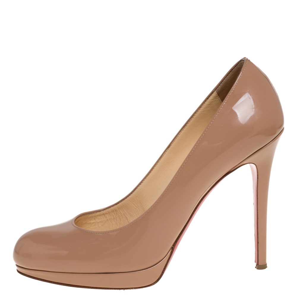 

Christian Louboutin Beige Patent Leather New Simple Platform Pumps Size