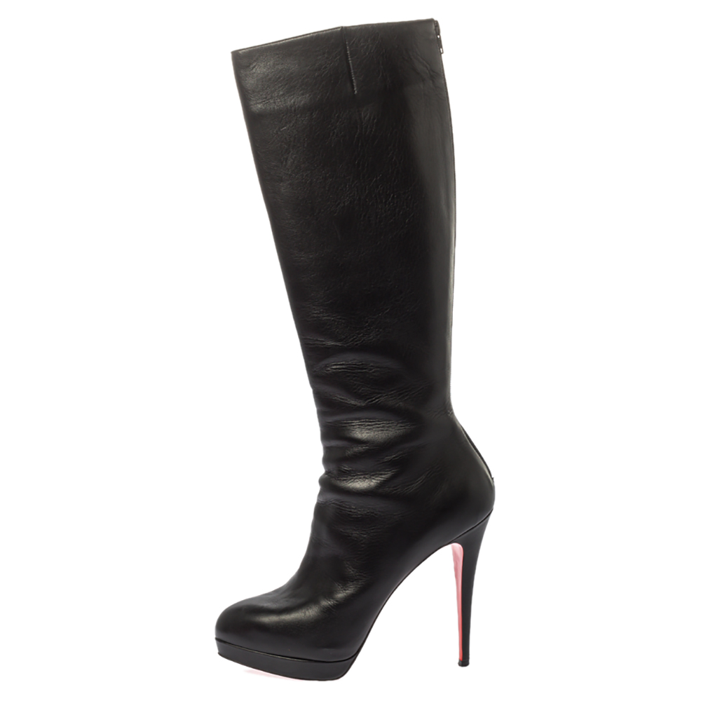 

Christian Louboutin Black Leather Structural Knee Boots Size