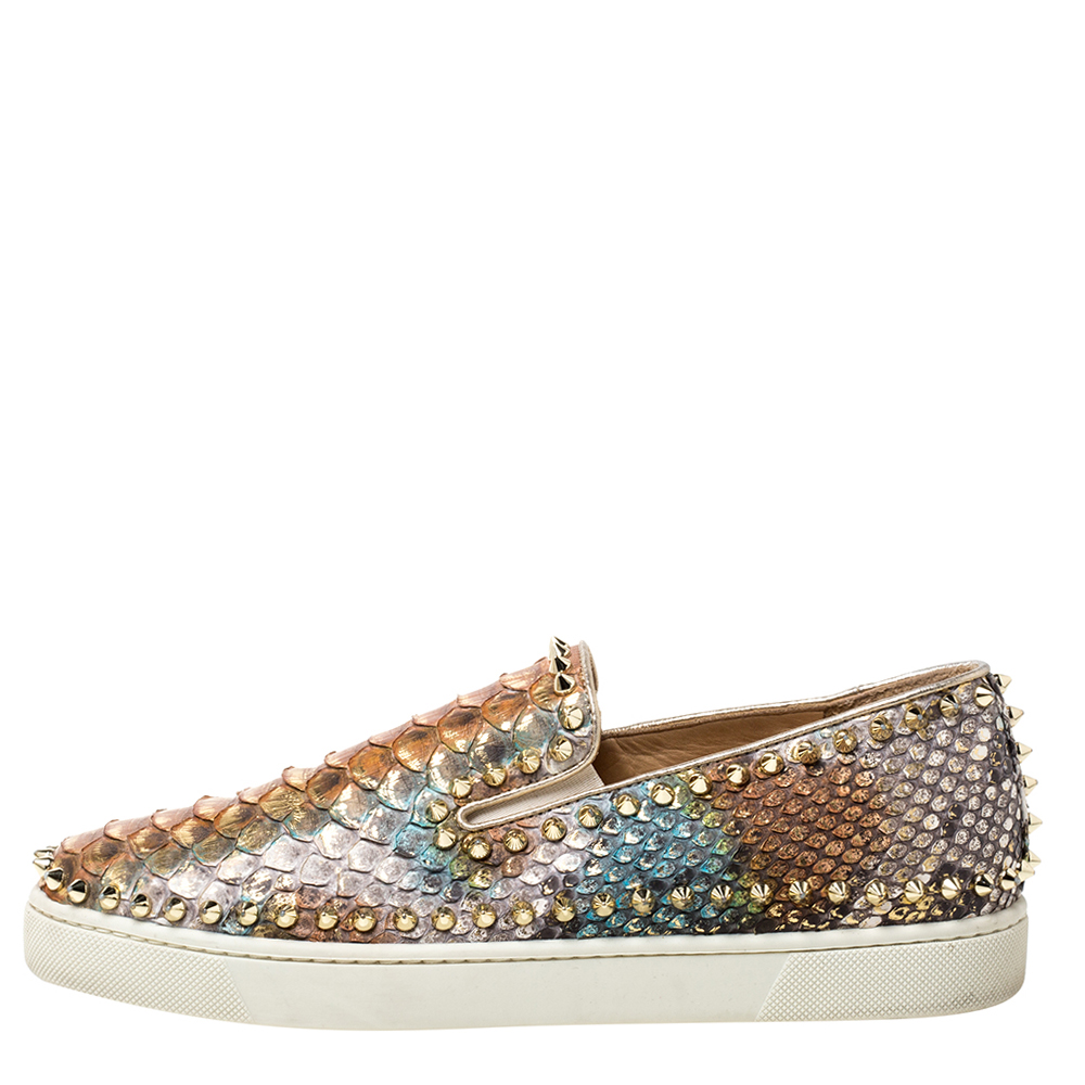 

Christian Louboutin Multicolor Python Pik Boat Slip On Sneakers Size