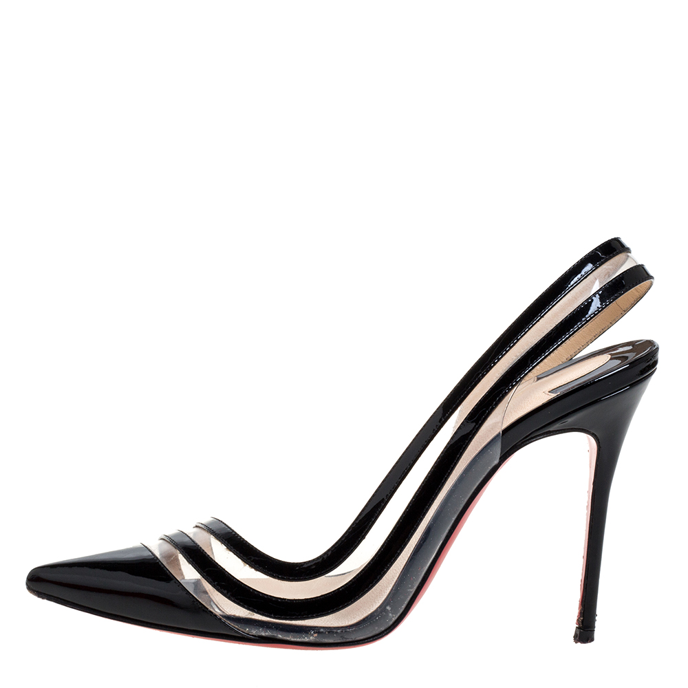 

Christian Louboutin Black Patent Leather & PVC Paralili Slingback Pumps Size