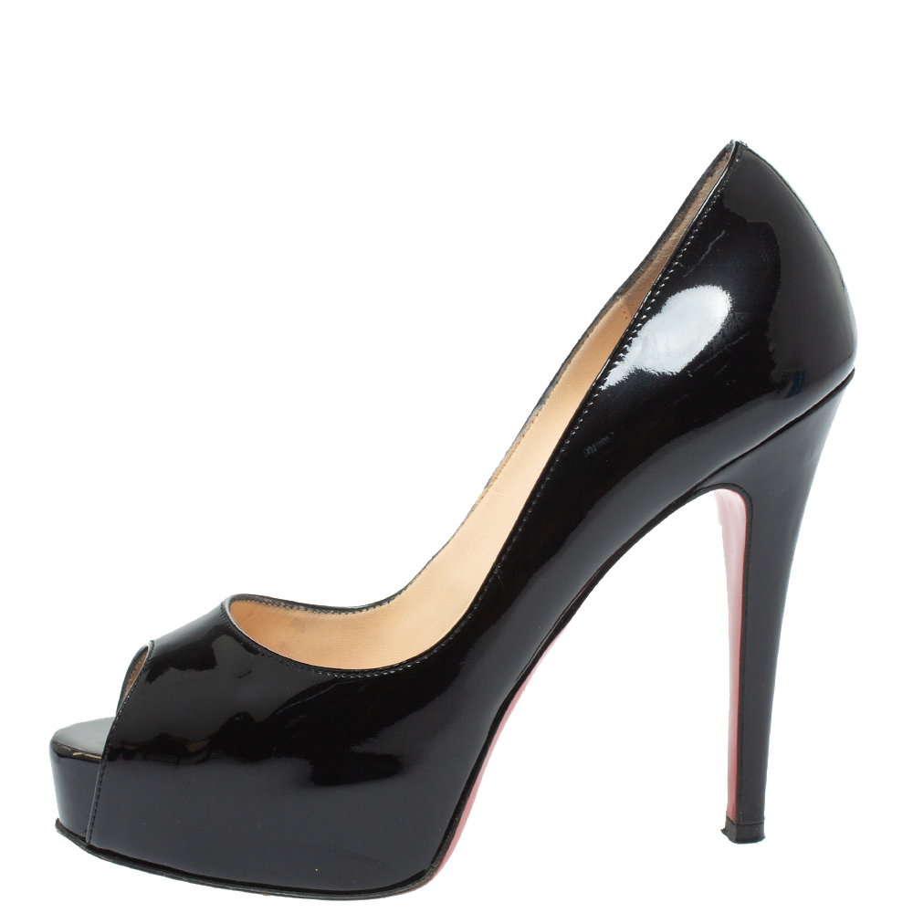 

Christian Louboutin Black Patent Leather Very Prive Platform Peep Toe Pumps Size