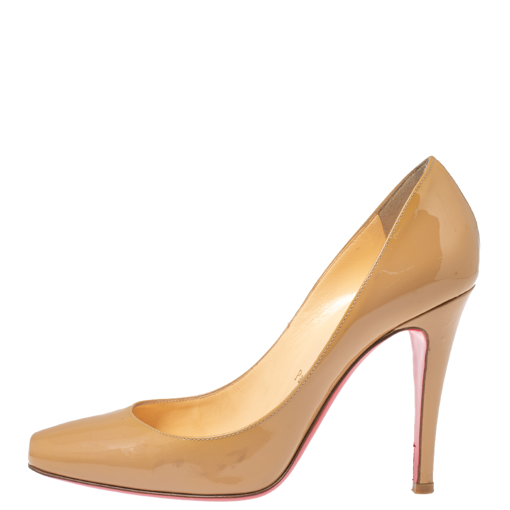 

Christian Louboutin Beige Patent Leather Particule Square Toe Pumps Size