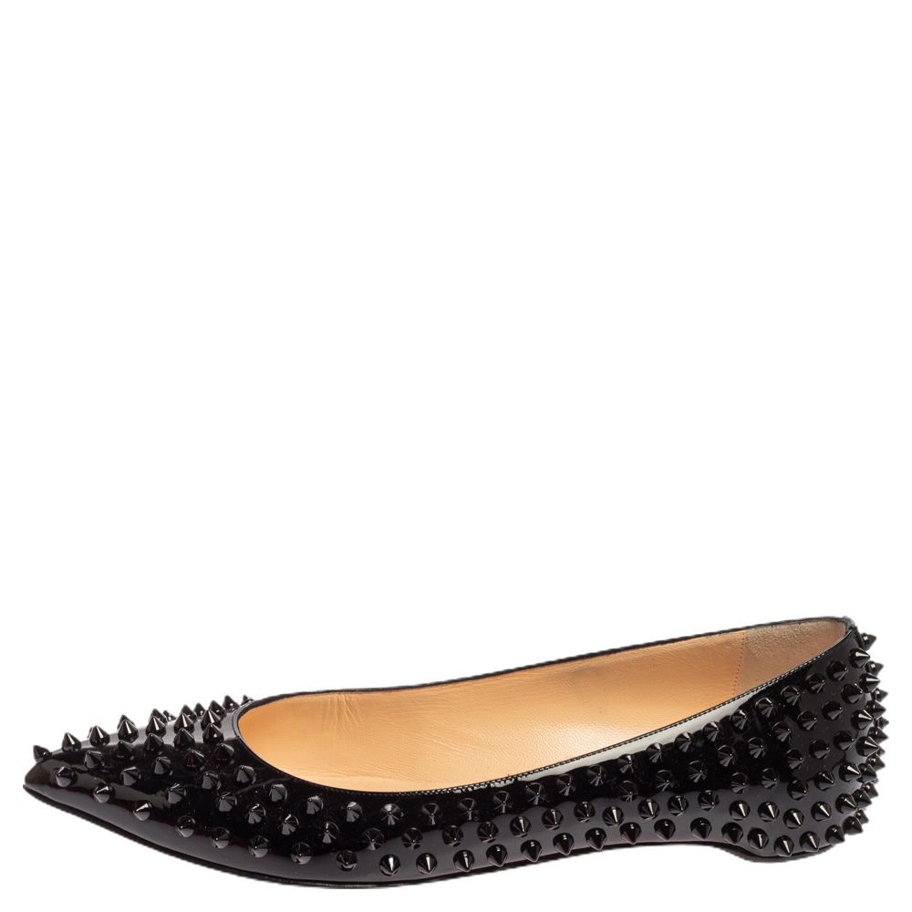

Christian Louboutin Black Patent Leather Spike Pointed Toe Ballet Flats Size