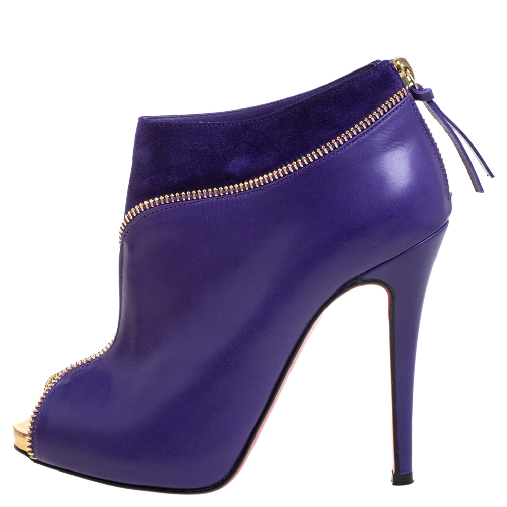 

Christian Louboutin Purple Leather And Suede Clo Zippe Peep Toe Boots Size