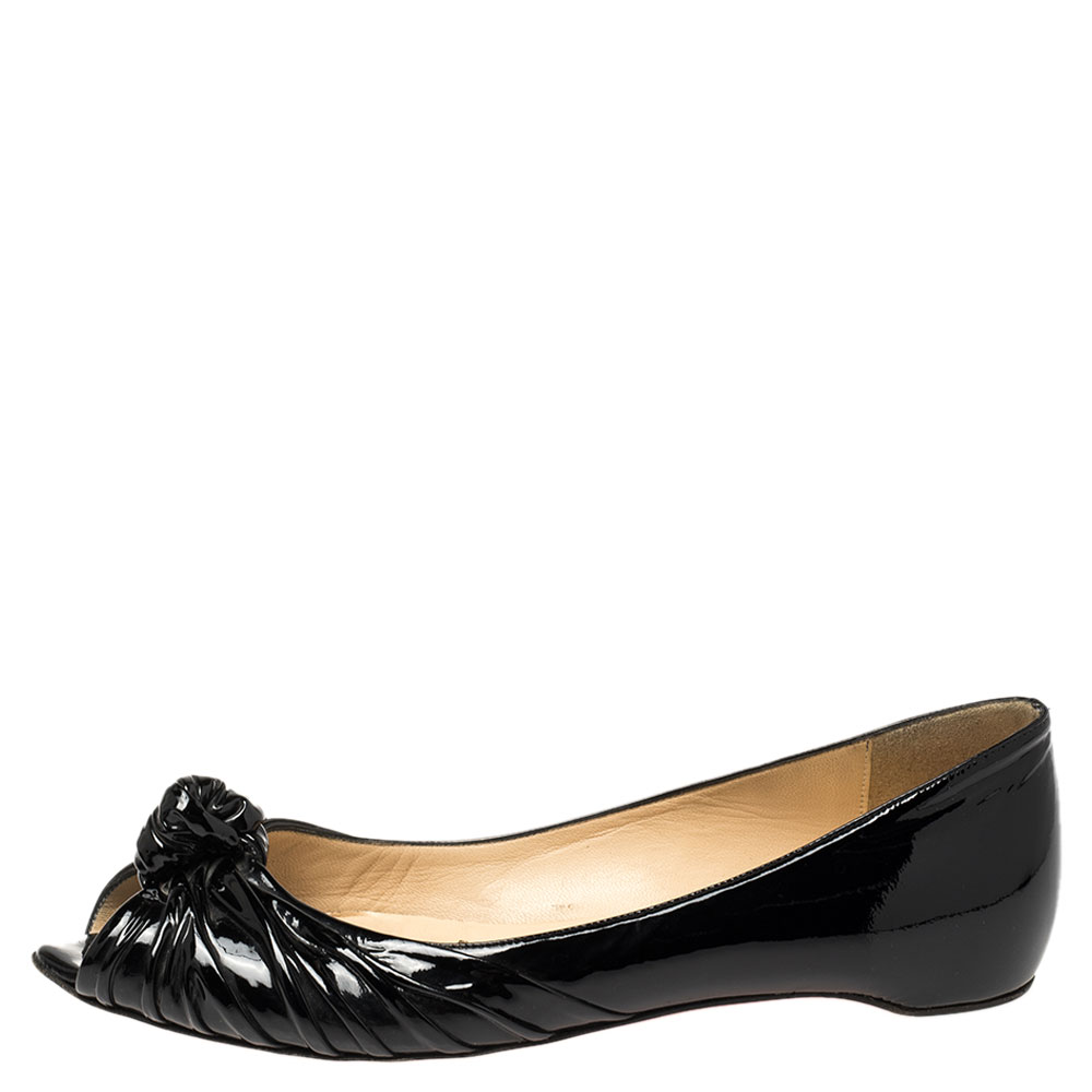 

Christian Louboutin Black Patent Leather Turban Peep Toe Ballet Flats Size