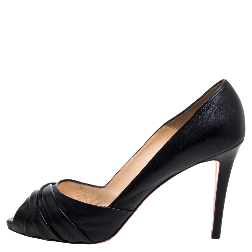 

Christian Louboutin Black Leather Clownita Peep Toe Pumps Size