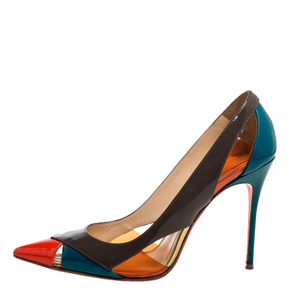 

Christian Louboutin Multicolor Patent Leather And PVC Slingback Pointed Toe Pumps Size